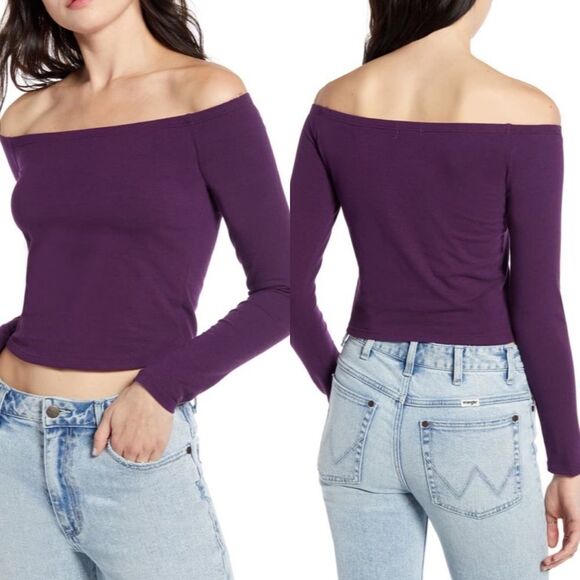NWT BP purple fitted off the‎ shoulder top - Picture 1 of 5